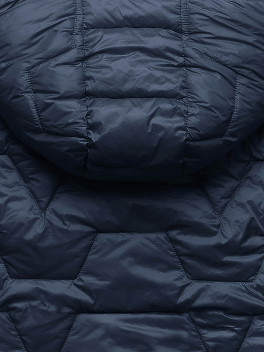 Granatowy damski pikowany płaszcz zimowy z paskiem