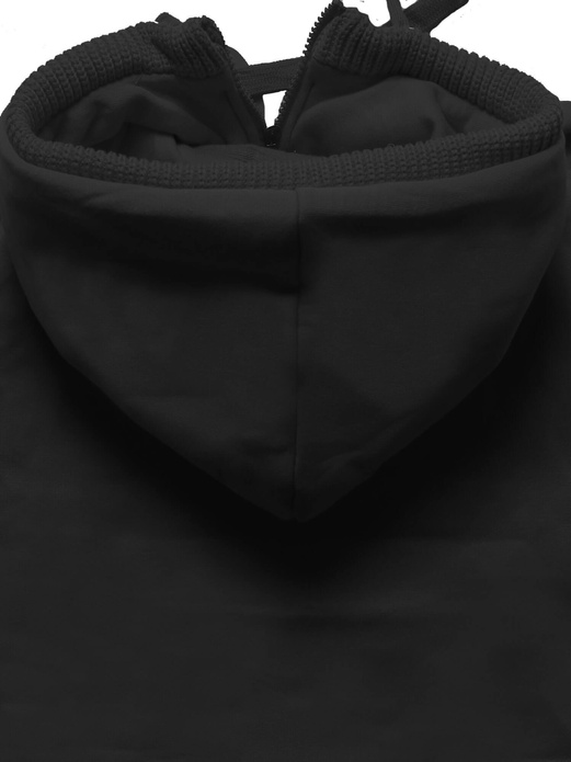 Czarna długa rozpinana bluza damska płaszczyk z łączonych materiałów parka z kapturem