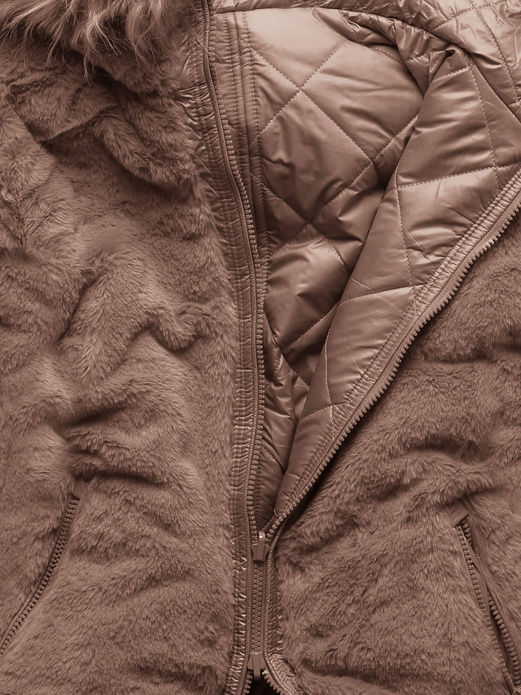 Kawowa dwustronna zimowa kurtka damska pikowana w karo