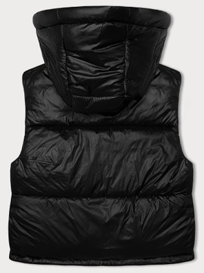 Czarna krótka kapitalna damska kamizelka bezrękawnik z kapturem