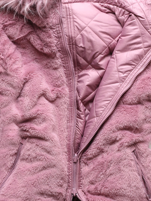 Różowa dwustronna zimowa kurtka damska pikowana w karo