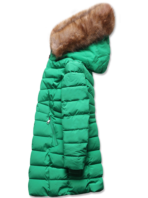 Zielona taliowana kurtka zimowa z kapturem