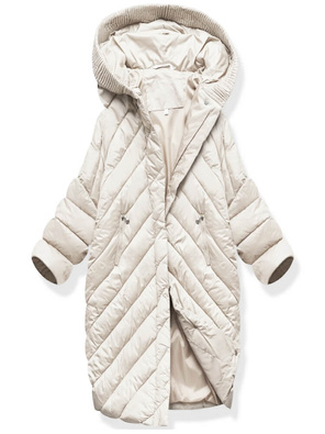 Ecru damska zimowa kurtka pikowana nietoperz