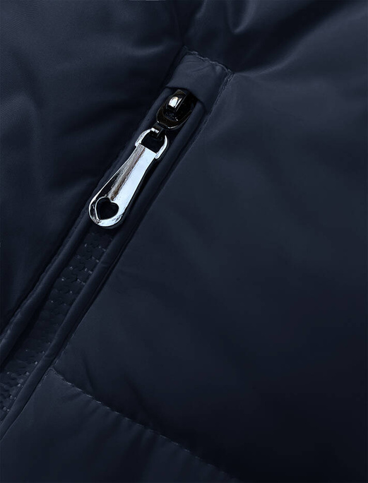 Granatowy bezrękawnik kamizelka ze stójką z zdobną podszewką