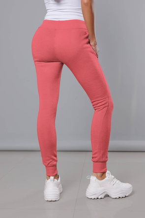 Różowe damskie dresowe spodnie casualowe z kieszeniami i ściągaczem