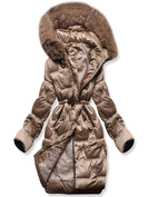 Beżowa fenomenalna zimowa damska kurtka ze ściągaczem