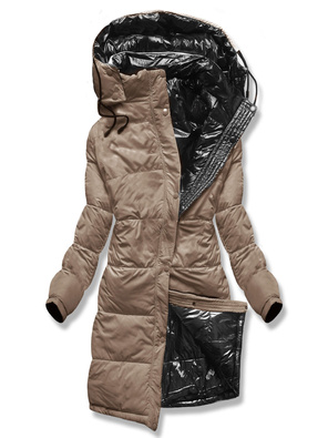 Czarna Beżowa dwustronna zimowa kapitalna kurtka damska