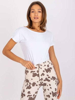 Biała gładka bluzka, top basic, t-shirt z dekoltem V z tyłu