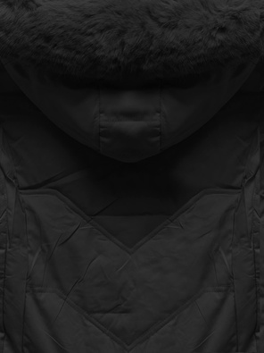 Czarna damska kurtka zimowa z podszewką na futerku z kapturem