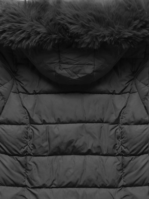 Grafitowy długi zimowy pikowany płaszczyk kurtka z kapturem 