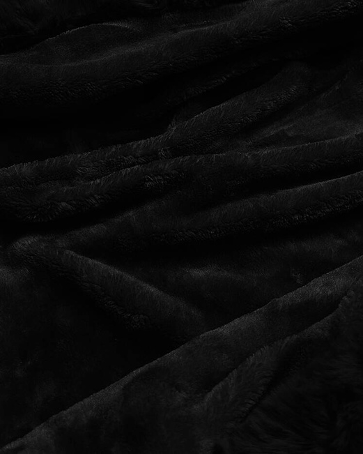 Czarna jeansowa zimowa kurtka płaszczyk futro