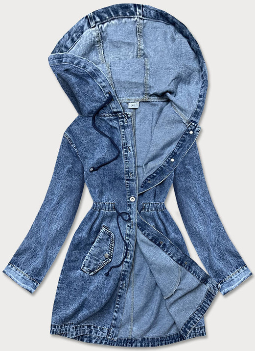 Długa kurtka jeansowa z kapturem niebieska (pop5971-lk)