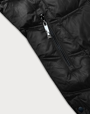 Czarna długa pikowana zimowa kurtka płaszczyk z kapturem