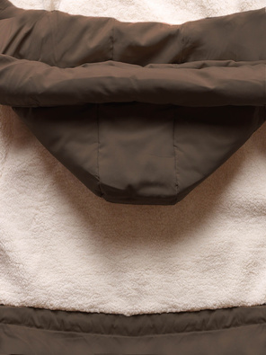 Brązowa ecru kapitalna kurtka z łączonych materiałów