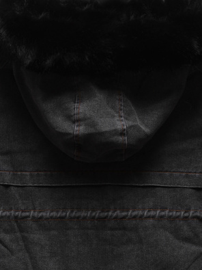 Czarna zimowa jeansowa kurtka parka na futrze