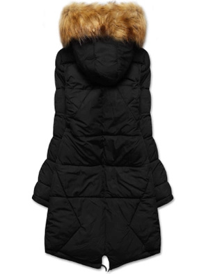 Czarna zimowa dwustronna pikowana kurtka płaszczyk parka 