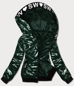 Zielona krótka damska kurtka przejściowa za kapturem