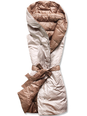 Brązowo beżowy dwustronny bezrękawnik kamizelka z paskiem