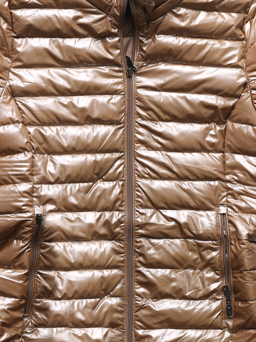 Beżowa pikowana lekka damska kurtka z kapturem