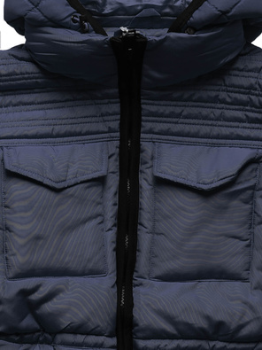 Granatowa zimowa długa taliowana kurtka płaszczyk z kapturem 