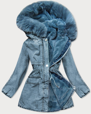 FUTRZANA KURTKA JEANSOWA DAMSKA NIEBIESKA (BR9599-50)
