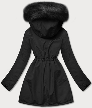 Czarno Khaki dwustronna zimowa parka na futrze