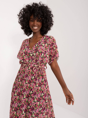 Czarno różowa długa zwiewna sukienka w kwiaty