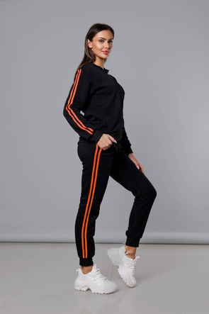 Czarno pomarańczowy dres komplet z kapturem z lampasami 