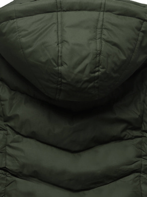 Khaki puchowy pikowany bezrękawnik kamizelka z kapturem