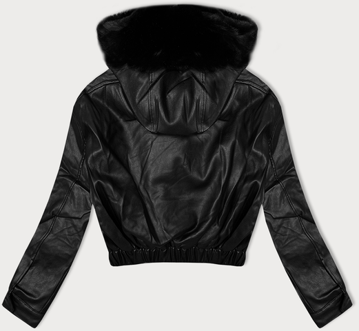 Czarna damska krótka skóra z futerkiem