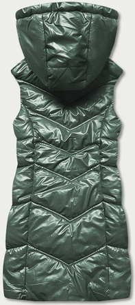 Zielony stylowy błyszczący pikowany bezrękawnik damski z kapturem