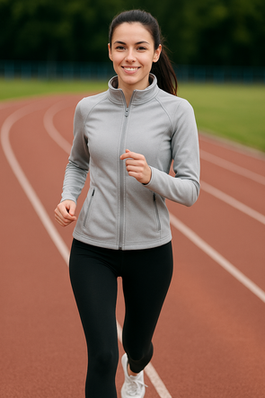 Jasnoszara zapinana na suwak sportowa gładka bluza ze stójką