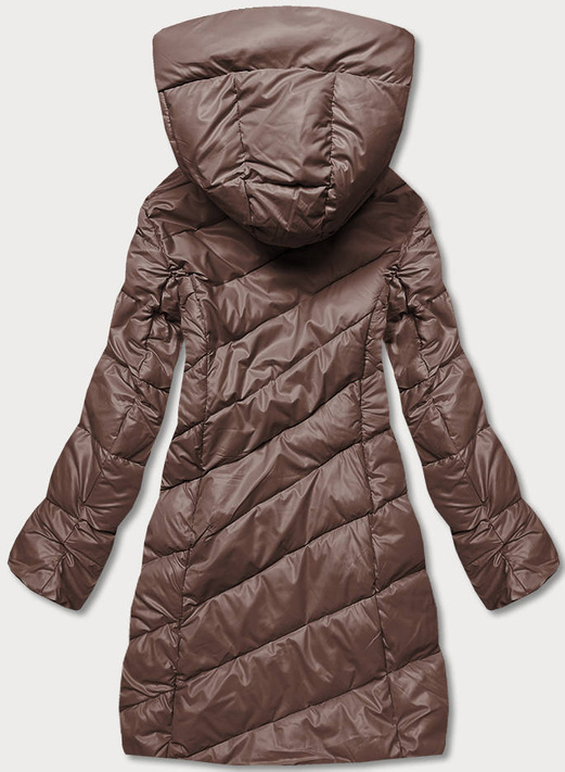 Brązowa damska kurtka zimowa pikowana w jodełkę