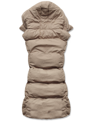 Beżowy bezrękawnik z kapturem puchowy