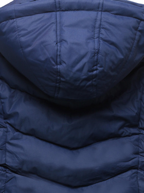 Granatowy puchowy pikowany bezrękawnik kamizelka z kapturem