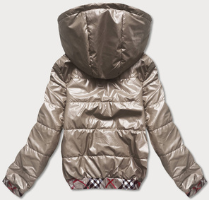 Beżowa kurtka zapinana na suwak wykończenie modna kratka