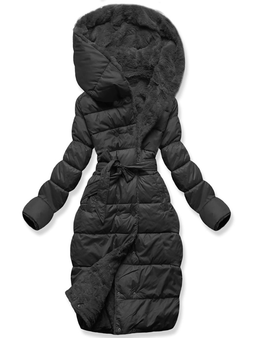 Czarna zimowa dwustronna ciepła kurtka na futerku