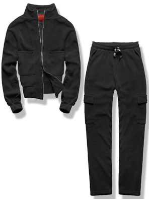 Czarny prążkowany dres komplet ze stójką