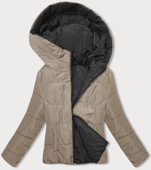 Czarno beżowa dwustronna kurtka z kapturem