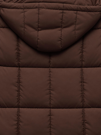 Damska kapitalna puffer kurtka damska z kapturem czekoladowa netmoda 