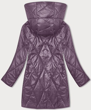 Wrzosowa pikowana kurtka z kwiecistym kapturem PLUS SIZE