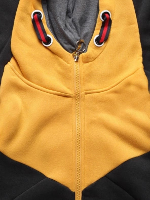 Żółto czarny kolorowy dres damski z kapturem komplet bluza na suwak + spodnie