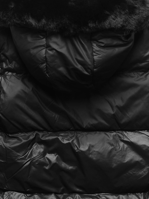 Czarna genialna damska zimowa kurteczka z futerkiem