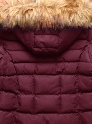 Bordowa zimowa kurtka damska z futerkiem 