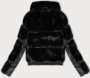 Czarna asymetryczna kurtka damska futerko ze stójką