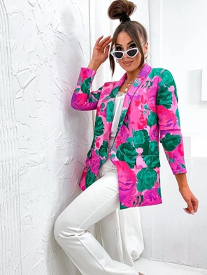 Fuksja zielony damska marynarka żakiet w kwiaty