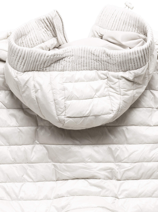 Ecru trapezowa pikowana unikalna kurtka z dzianinowymi rękawami