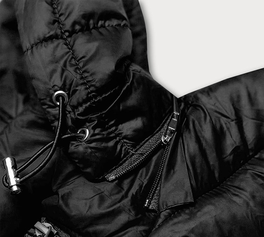 Czarna modna kurtka pikowana z kapturem