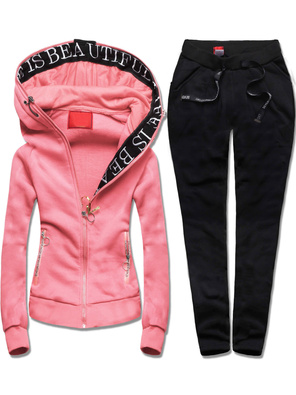 Pudrowy dres komplet sportowy wstawki