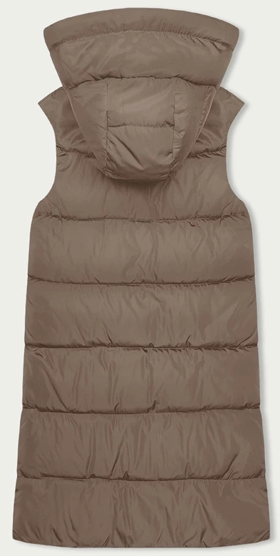 Beżowo zielony długi dwustronny damski bezrękawnik kamizelka z kapturem